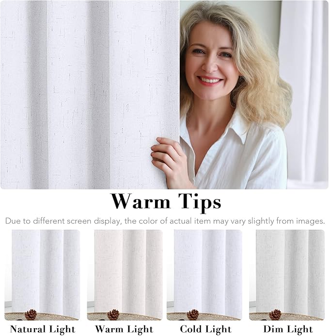 H.VERSAILTEX Linen Blackout Curtains 45 Inches Long 100% Blackout Thermal Insulated Textured Linen Look Curtain Draperies Anti-Rust Grommet, Energy Saving with White Liner, 2 Panels, Bright White HVERSAILTEX