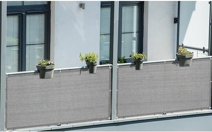 LOVE STORY Balcony Privacy Screen, 3'x10' Deck Shield Screen Fence Cover,UV Protection and Weather-Resistant, 3 FT Height for Deck, Patio, Backyard, Outdoor Pool, Porch, Railing, Beige-Grey LOVESTORY