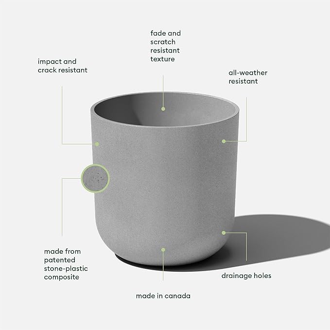 Veradek Round Lima Plastic Planter Pots for Indoor/Outdoor Garden Use, Gray, Suitable for Small to Large Succulent Plants, Flowers, Modern Interior Plants VeradekOutdoor