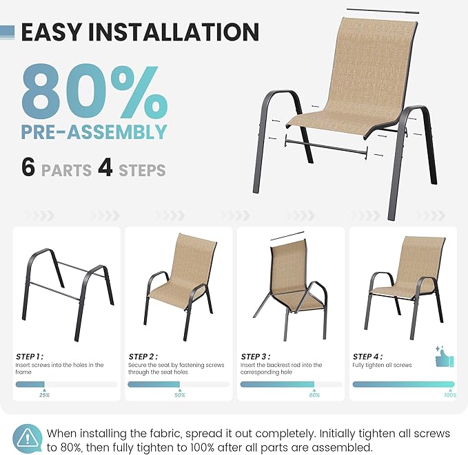 Patio Dining Chairs Set of 4, Outdoor High Stacking Chairs for All Weather, Breathable Seat Fabric and Alloy Steel Frame for Backyard, Porch, Garden (Brown) VonzoyHome