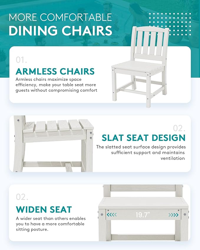 SERWALL 11-Piece Outdoor Dining Set, 60" - 83" Expandable Outdoor Dining Table and 10 HDPE Chairs, All Weather HDPE Outdoor Furniture Set for Backyard, Garden, White SERWALL