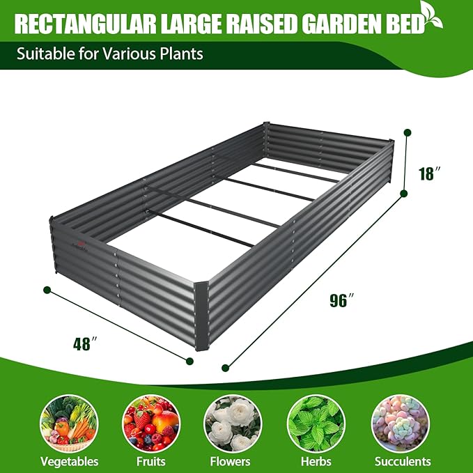 A ANLEOLIFE 8X4X1.5 ft Galvanized Raised Garden Beds Outdoor, Rectangular Metal Planter Box for Planting Vegetables Flowers Herb, Anti-Rust & Easy-Setup, Quartz Grey AAnleolife