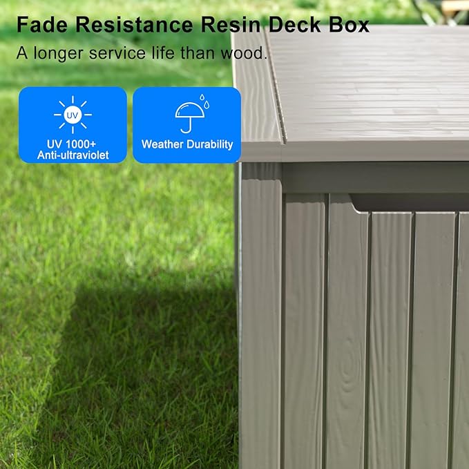 180 Gallon Outdoor Deck Box, Lockable Waterproof Outdoor Storage Boxes For Garden Tools,Indoor Cushions,Accessories Outside Storage Resin Weatherproof Container(Grey) MAIUSCOLI
