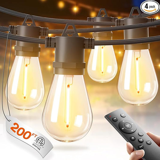addlon 200FT(4-Pack*50FT) LED Outdoor String Lights with Edison Shatterproof Bulbs, Heavy-Duty and Weatherproof Strand, Commercial Grade Patio Lights, Decorative for Garden or Patio, Black addlon