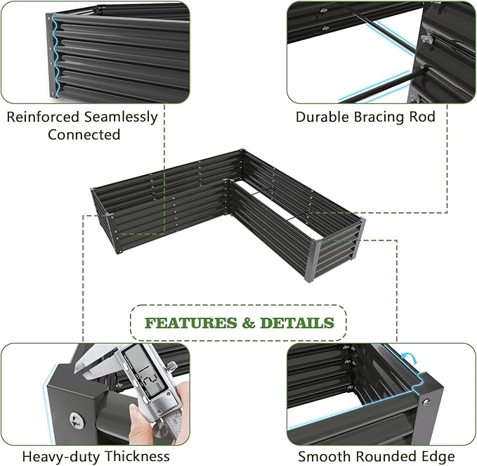 A ANLEOLIFE 12-Piece 18 Inch Tall Raised Garden Beds Kit, L-Shaped, Square & Rectangular Metal Planters for Flexible Backyard Layouts, Quartz Grey AAnleolife