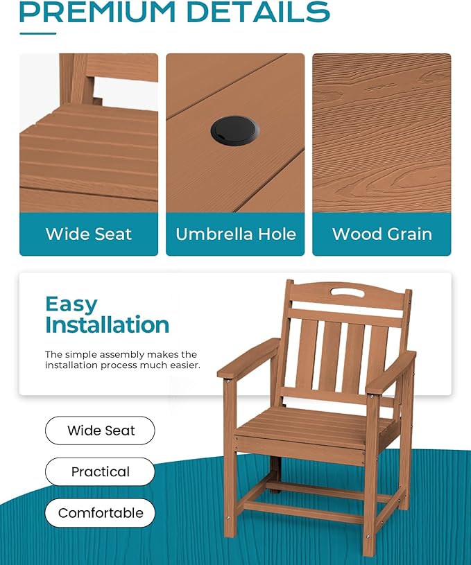 Ciokea HDPE Outdoor Dining Table with Umbrella Hole,66" Rectangle Patio Table for 6,All-Weather Outdoor Patio Furniture Set for Garden Backyard,Teak CIOKEA