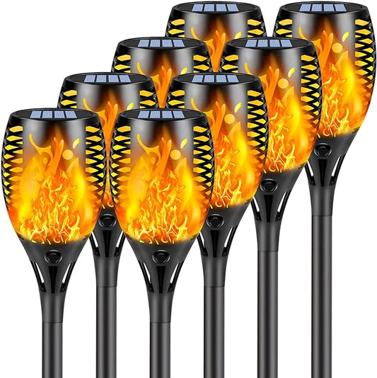 Upgraded 8 Pack Super Larger Size Solar Torch Lights with Flickering Flame, Extra Bright Solar Lights Outdoor Waterproof, Solar Flame Lights Outdoor Solar Tiki Torches for Garden Pathway Auto On Off SANJICHA