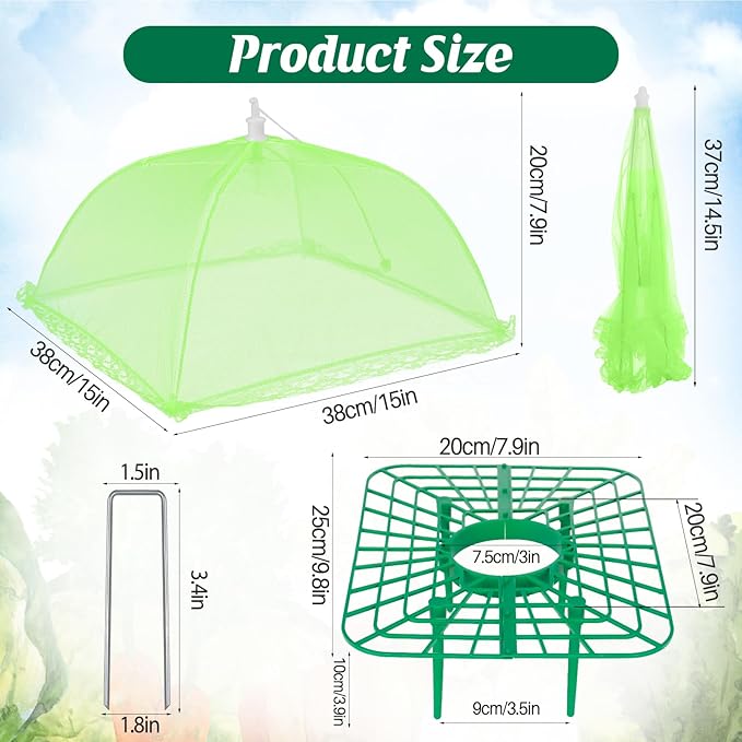6 Sets Strawberry Plant Support with Mesh Plant Cover,Strawberry Growing Racks Sets with Iron Plant Nails and Storage Bag for Garden Strawberry Vegetables(Green Net - Square) Rootora