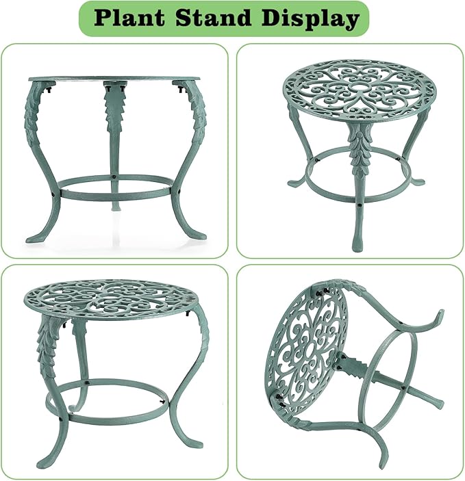 OwnMy Heavy Duty Cast Iron Plant Stand Vintage Wrought Iron Flower Pot Holder, Indoor Outdoor Large Plant Stand for Home Garden Patio, Decorative Round Potted Plant Holder Rack, Green OwnMy