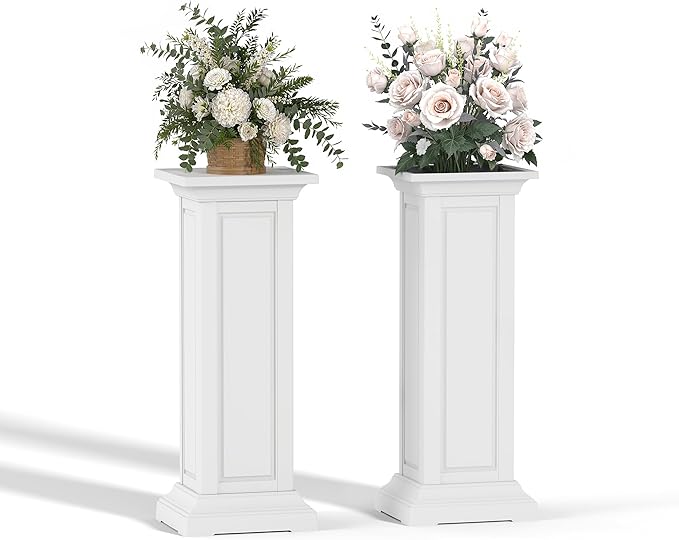 36in Tall Resin Planter Set of 2,Large Outdoor Planter for Porch, Garden, and Balcony, Weight-Bearing Top, Weather-Resistant, Classic Estate Design for Flowers and Trees(Ashen) OutdoorLivingPerfected