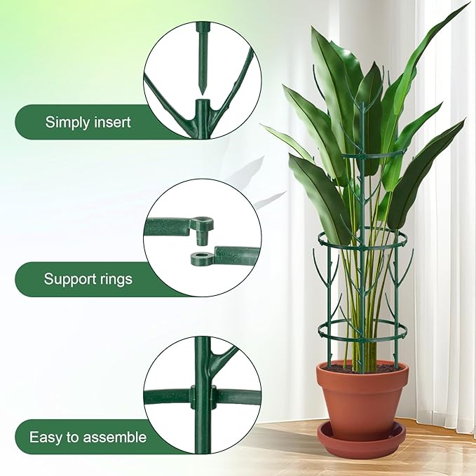 18 Pcs Plant Support Stakes & Plant Cage Support Rings, Plant Supports for Indoor Plants, Stackable Plant Holder Stick, Small Plants Potted Plants Flower Other Climbing Plants (6.4 "Wide X 11" High) VACONICO