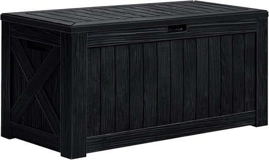 Greesum 120 Gallon Deck Box, Resin Outdoor Storage Container for Patio Furniture, Garden Tools, Pool Accessories, Weatherproof, Lockable, Black BuynowfromGreesum
