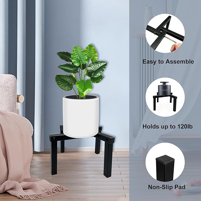 4 Pcs Four Legs Adjustable Metal Plant Stand for 5"-10" Plant Pot – Indoor & Outdoor (Black, 4 Pack) DDPow
