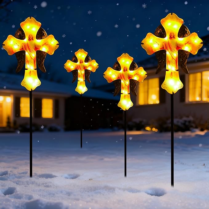 Solar Jesus Cross Garden Lights for Graves - Angel Wing Memorial Decor, Waterproof Cemetery Solar Stake Lights for Easter, Patio, Yard - Sympathy Gifts for Loved Ones1. Rootora