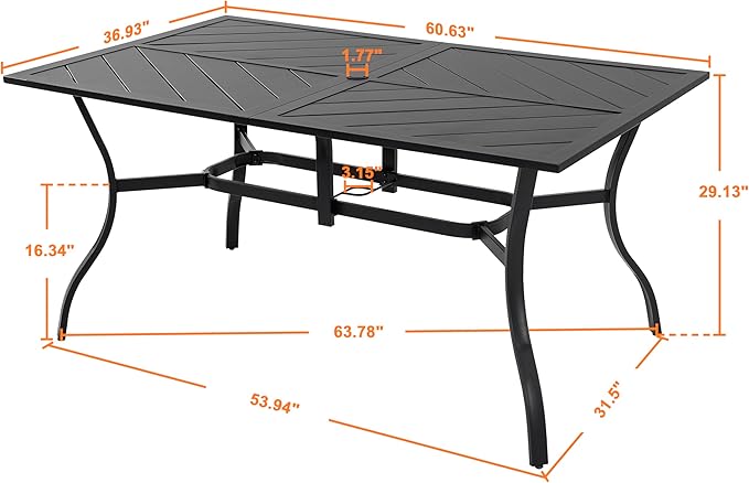 NUU GARDEN 6-Person Outdoor Dining Table, All Weather Patio Table with Umbrella Hole, Backyard Bistro Table, Black, 61x37x29 inches, 150 LBS Load Capacity NUUGARDENCORPORATION