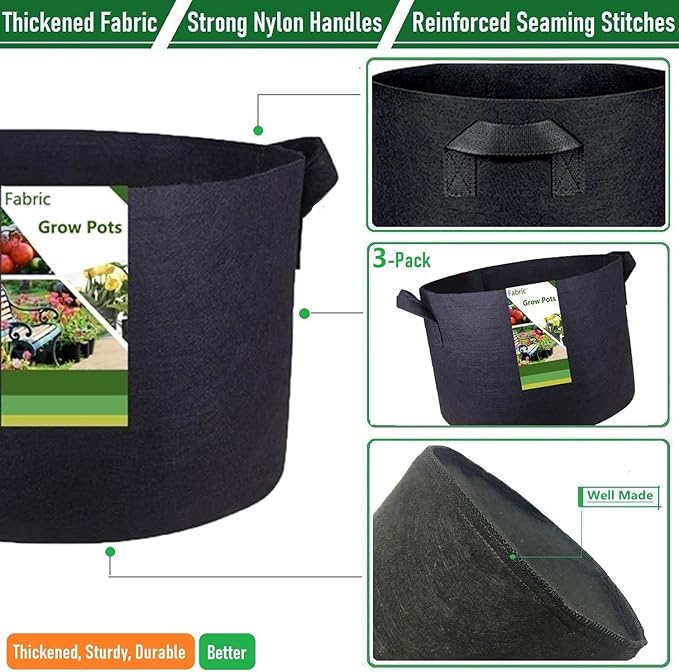 3-Pack 75 Gallon Thickened Plant Grow Bags Large (34x20 in) Heavy Duty Garden Bag Fabric Plant Pots for Tomato,Potato Planter,Herbs Veggies Planting,Flower Pots,Barrel Planter,Leaf Bag,Yard Waste Bags TespherCreationsforYardWorkLawnsCareandGardeningJobsOutdoorActivitiesRVCampingTrips