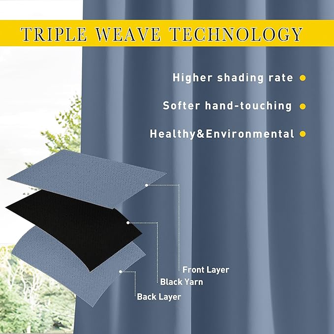 NICETOWN 2 Panels Outdoor Curtains Waterproof Pocket & Back Tab on Top & Bottom, Thermal Insulated Fixed Windproof Outdoor Drapes Privacy for Patio with Rope for Fixed, W52 x L95, Stone Blue NICETOWN