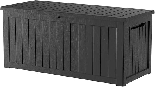 TARKARI 270 Gallon Lockable Resin Deck Box, Waterproof & UV-Resistant Outdoor Storage Box for Outdoor Cushion Storage, Garden Tools & Pool Accessories Storage, Black Home