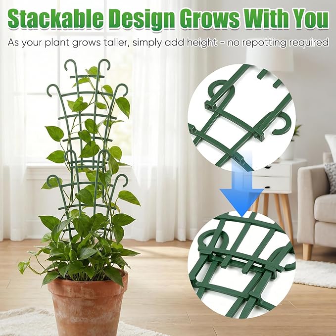 Plant Support Stakes,Stackable Plant Trellis for Indoor Climbing Plants,Small Plant Climbing Trellis for Potted Plants Plastic Climbing,Potted Plant Trellis for Houseplants (6PCS) Rootora