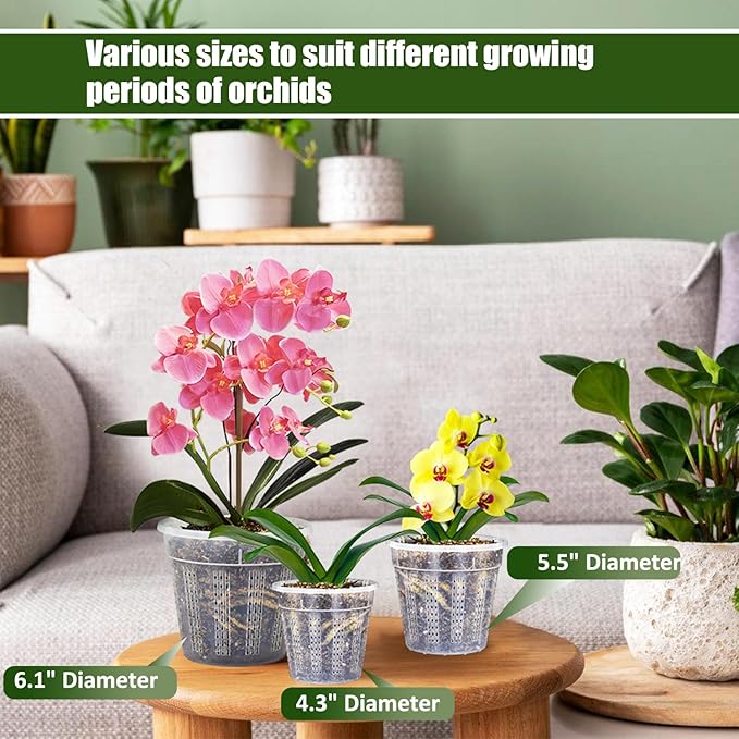 Orchid Pot, 2 Each of 4.3",5.5",6.1" Orchid Pots with Holes, Orchid Pots for Repotting, Plastic Orchid Planter for Indoor Outdoor Plants (2 Each of 4.3",5.5",6.1") HOLANHING