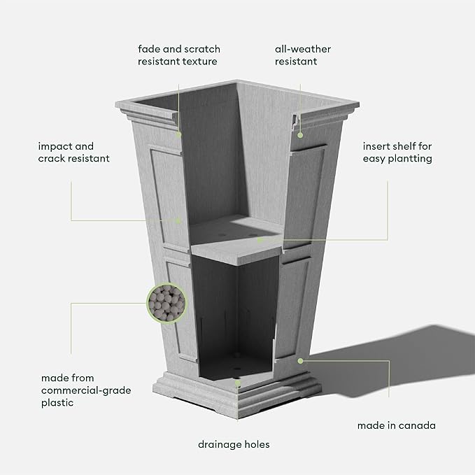 Veradek Brixton Series Tall Planter - Large Outdoor Planter for Front Porch/Patio | Crack-Resistant Plastic for All-Weather Use | Classic Estate Design for Tall Plants, Flowers, Trees VeradekOutdoor