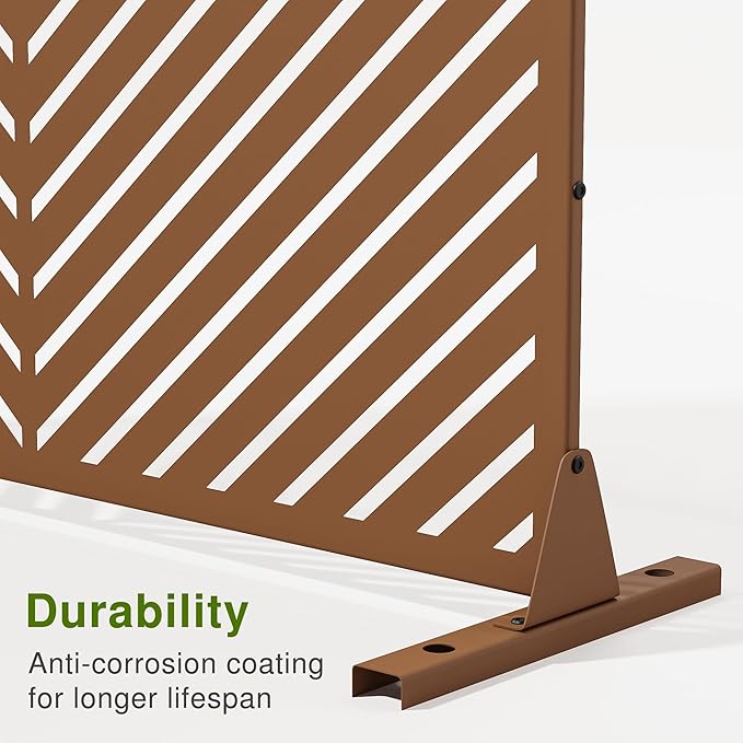 Casaphoria Metal Privacy Screen Outdoor, 72" H x 47" W Freestanding Decorative Privacy Screen for Patio Deck Balcony Garden with Stable Base, Brown-Parallel Casaphoria