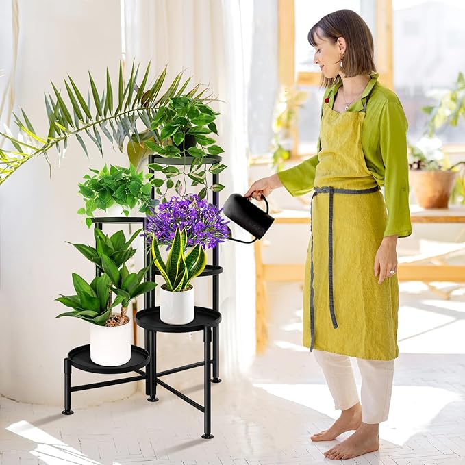 5 Tier Plant Stand Indoor, Metal Corner Plant Shelf Outdoor, Foldable Tall Plant Rack for Mutiple Plants, Flower Pot Holder Display Stand for Living Room Patio Home Decor for Gatdening KISENG