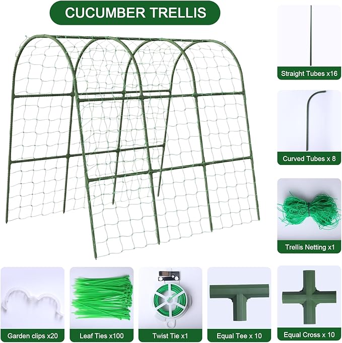 Cucumber Trellis for Raised Bed, 63"x47"x22" Garden Trellis for Climbing Plants Outdoor with Climbing Net and Plant Support Clip for Cucumber, Vegetable, Flowers Eunice