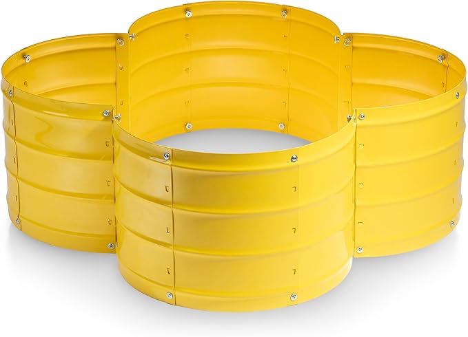 Plant & Plot Galvanized Raised Garden Beds Outdoor // 3×3×1 ft Planter Raised Beds for Gardening, Vegetables, Flowers // Large Metal Garden Box (Yellow) // Patented Tool-Free Design PlantPlot