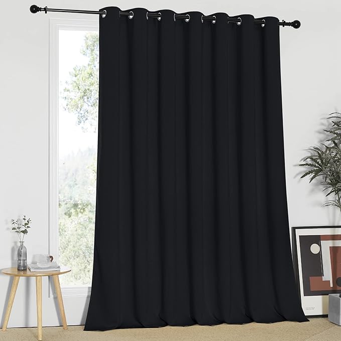 NICETOWN Black Curtain for Patio Door - Extra Wide Energy Save Sliding Glass Door Drape for Curtain Rod, Room Divider Curtain, Vertical Blinds (Black, 100 inches Width x 95 inches Length) NICETOWN