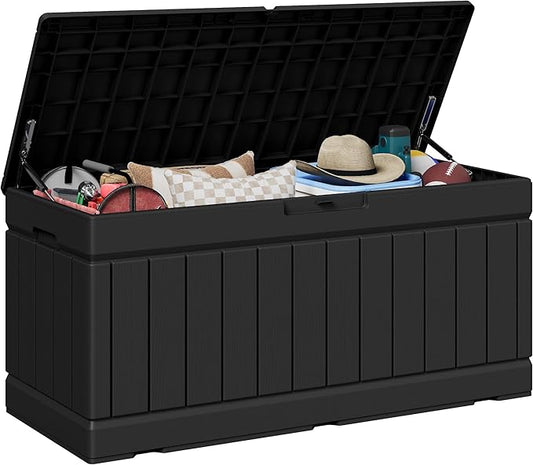 JUMMICO 78 Gallon Outdoor Deck Box Large Resin Storage Box for Patio Furniture Cushions and Garden Tools (Black) JUMMICO
