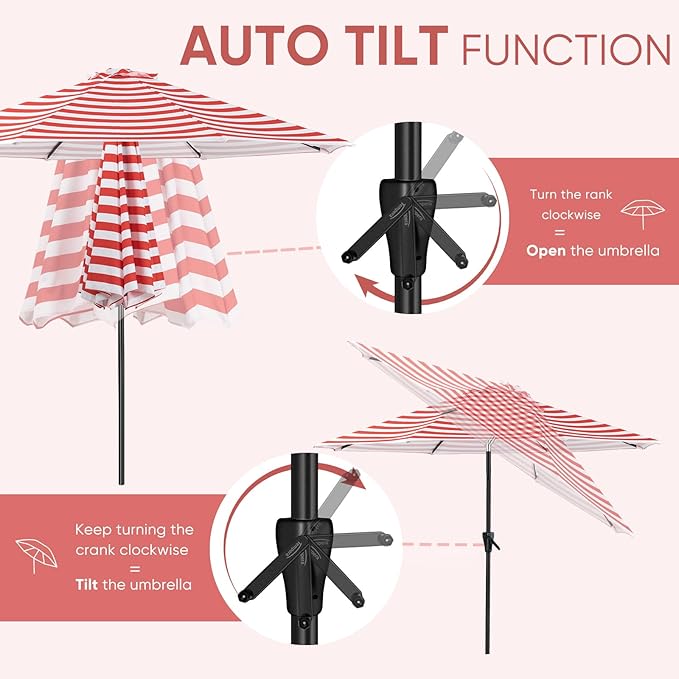 Tempera Patio Market Outdoor Table Umbrella with Auto Tilt and Crank, Large Sun Umbrella with Sturdy Pole & Fade Resistant Canopy, Easy to Set TemperaPatioLife
