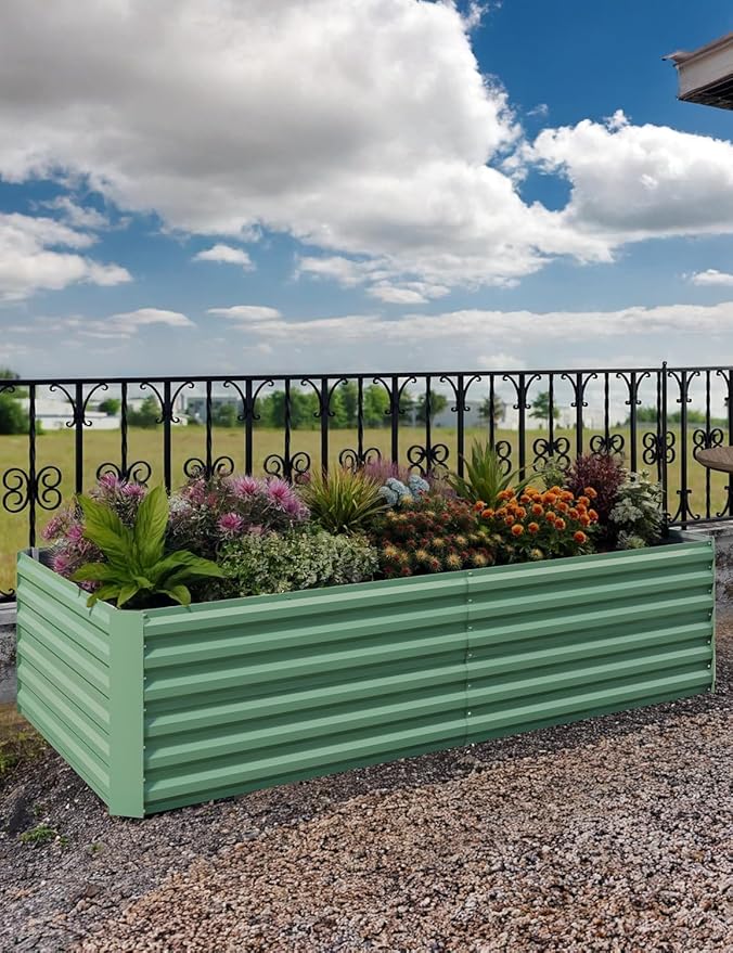 CABIHOME 2 Pcs 8x4x2 Ft Galvanized Raised Garden Bed, Deep Root Planter Box for Vegetables, Flowers, Herbs- Large Metal Raised Garden Bed Kit for Outdoor Use, Green CABIHOME