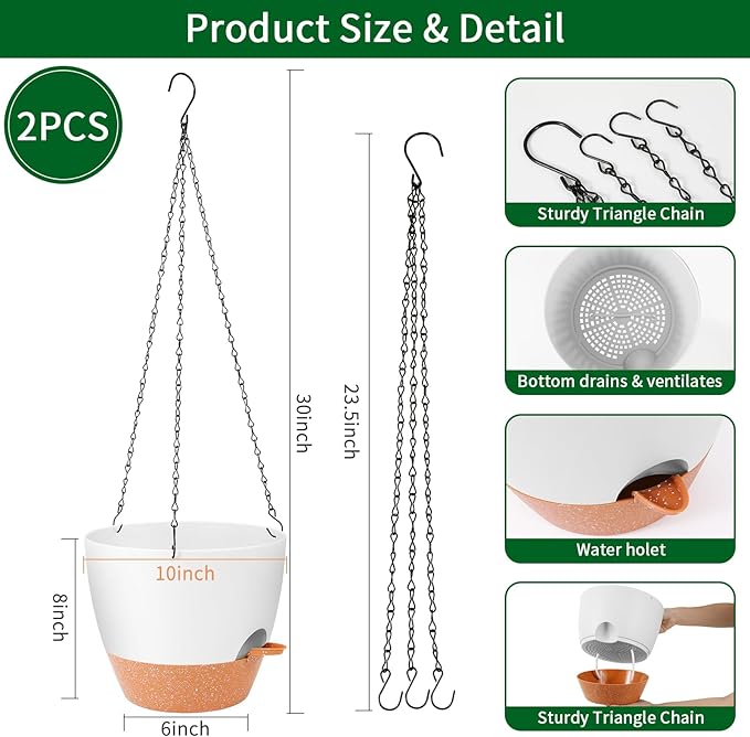 GARDIFE Hanging Planter, 10 inch Hanging planters for Indoor. Outdoor Plants, Self Watering Plant Pot, 2 Pack Large self Watering Hanging Planter, White GARDIFE
