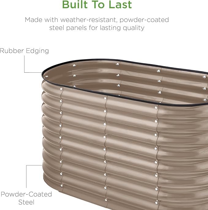 Best Choice Products 4x2x2ft Outdoor Metal Raised Garden Bed, Oval Deep Root Planter Box for Vegetables, Flowers, Herbs, and Succulents w/ 101 Gallon Capacity, Rubber Edge Guard - Taupe BestChoiceProducts