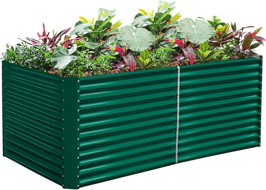 Land Guard 6x3x3ft Rectangular Galvanized Raised Garden Beds, Large-Capacity Metal Planter Box Outdoor, Durable Deep Raised Garden Bed 3ft Tall, Raised Beds for Gardening Vegetables, Forest Green LandGuard
