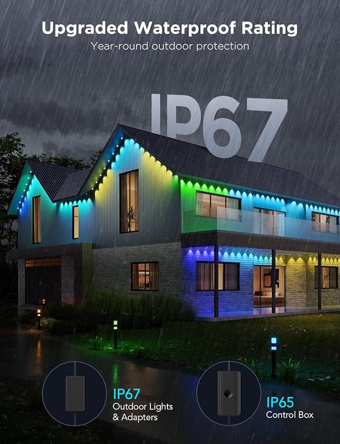 Govee Permanent Outdoor Lights Pro, 150ft with 90 RGBIC LED Lights for Daily and Accent Lighting, 75 Scene Modes for Outdoor Decor, IP67 Waterproof, Works with Alexa, Google Assistant, Matter, Black Govee