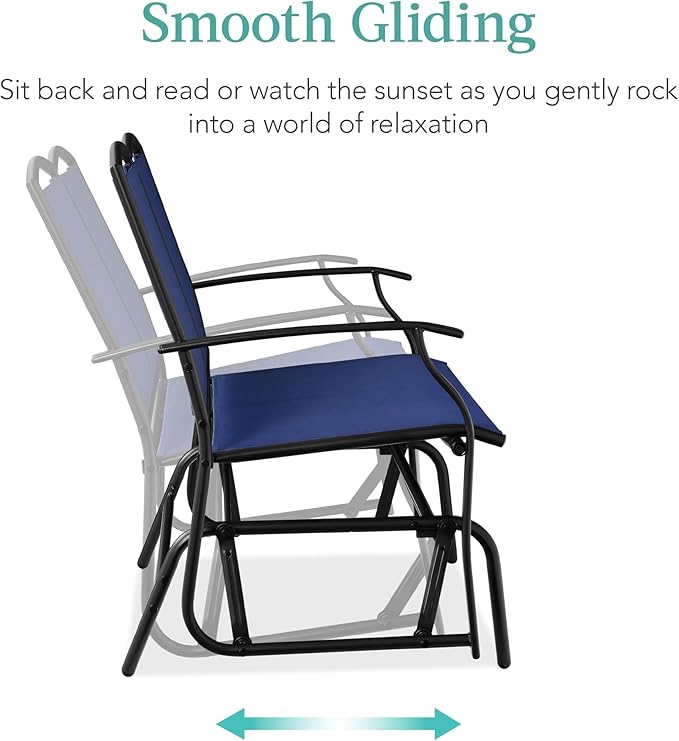 Best Choice Products 2-Person Outdoor Patio Swing Glider Steel Bench Loveseat Rocker for Deck, Porch w/Textilene Fabric, Steel Frame - Navy/Black BestChoiceProducts