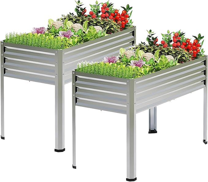 2PCS Galvanized Raised Garden Bed with Legs, 48 gallons, 48"x24"x32" Large Metal Elevated Planter Boxes with Drainage Holes,for Vegetables, Flowers, Backyard, Patio, Balcony FOYUEE