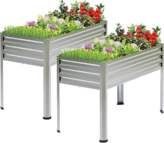 2PCS Galvanized Raised Garden Bed with Legs, 48 gallons, 48"x24"x32" Large Metal Elevated Planter Boxes with Drainage Holes,for Vegetables, Flowers, Backyard, Patio, Balcony FOYUEE