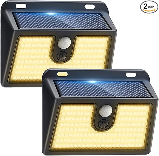 [2 Packs] Solar Motion Sensor Outdoor Lights, Super Bright Solar Lights Outdoor Waterproof, 3 Lighting Modes Security Wall Light for Outside Walking Dog Fence Backyard Deck Garden Door Step Garage Claoner