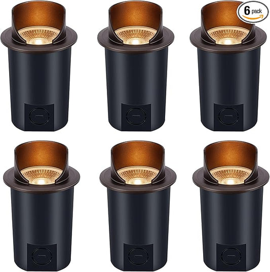 [6 Pack] CLOUDY BAY 9W Well Lights Landscape LED In Ground Outdoor,Shielded Top,Low Voltage 12-24V AC/DC,Waterproof Aluminum Uplights,2700K/3000K/3500K/4000K/5000K,Bronze CLOUDYBAY