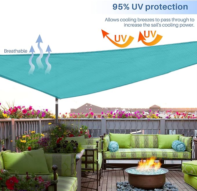 E&K Sunrise 6' x 6' x 6' Sun Shade Sail Triangle Canopy Shade Cover UV Block for Patio Backyard Garden Outdoor (Turquoise) EKSUNRISEINC