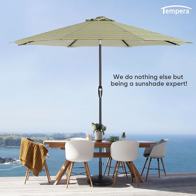 Tempera Patio Market Outdoor Table Umbrella with Auto Tilt and Crank, Large Sun Umbrella with Sturdy Pole & Fade Resistant Canopy, Easy to Set TemperaPatioLife
