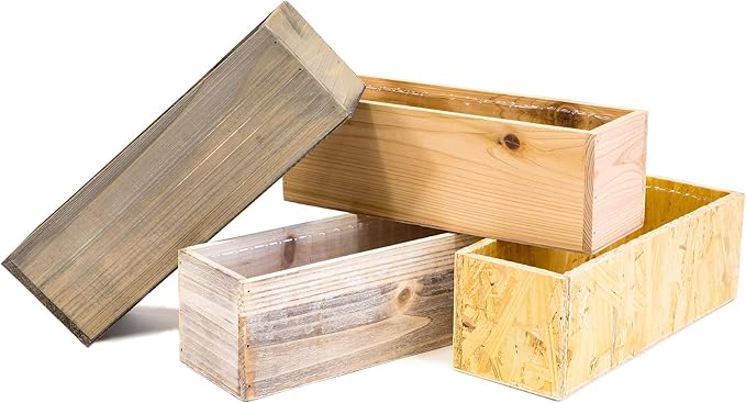 Wooden Planter Box, Rose Wood, Plastic Liner l Garden Decor l Restaurant and Wedding Decorations l Wedding Bouquets, Table Centerpiece, 12 x 4 Inches, (Rectangular) (12x4 Set of 4, Rose Wood) Rootora