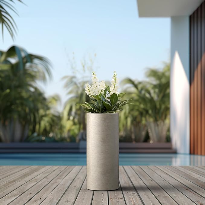 Kante 18.9 Inch Tall Cylindrical Planter, Large Round Plant Pots with Drainage Hole, Made with Concrete, Suitable for Indoor Outdoor Plants, Home Decor, Weathered Concrete Kante