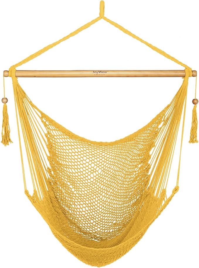 JoyView Hammock Chair with Spreader Bar Caribbean Hammock Swing Chair 300 LBS Weight Capacity XL Rope Hanging Chair for Outdoor Indoor Garden Yard - Yellow JoyView
