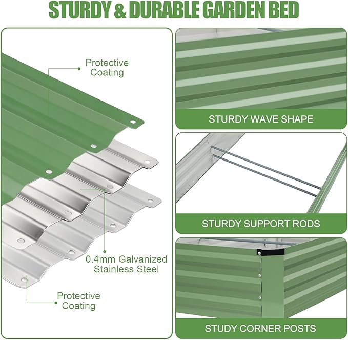 Galvanized Raised Garden Bed Outdoor | Metal Raised Garden Bed for Gardening 2Pack | Large Planter Box for Vegetables Flowers Fruits | Easy Assembly & Safety Design Flower Beds 6x3x1ft Olive Green Zettfuly