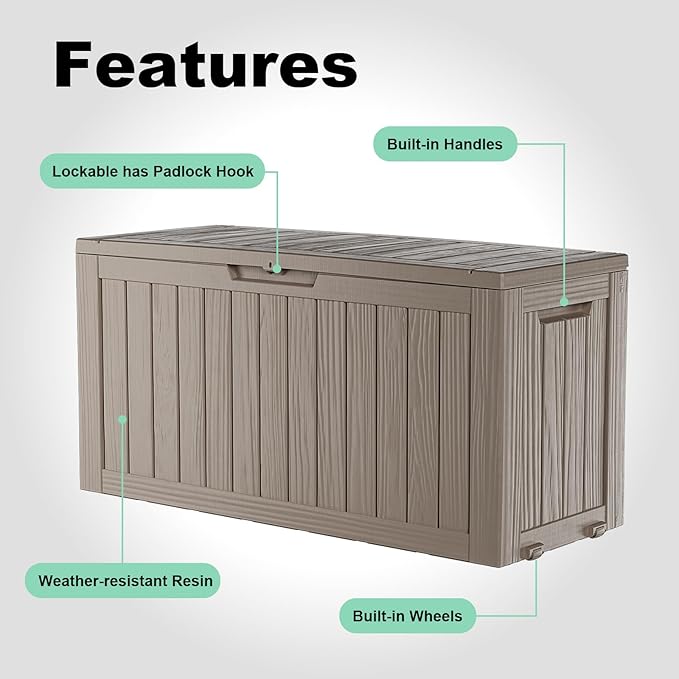 DRATO 75 Gallon Deck Box, Waterproof Resin Large Outdoor Storgae Box for Patio Furniture, Patio Cushions, Gardening Tools, Pool Supplies, Lockable（Gray，75 Gallon） DRATOprovidesawarmandcozy