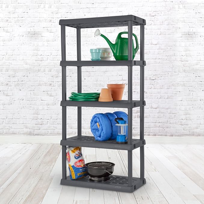 Sterilite 4-Pack 5 Shelf Unit, Heavy-Duty Shelving Storage Rack for Home and Garage, Gray - Multipurpose Plastic Organizer Shelves for Smart Organization Sterilite